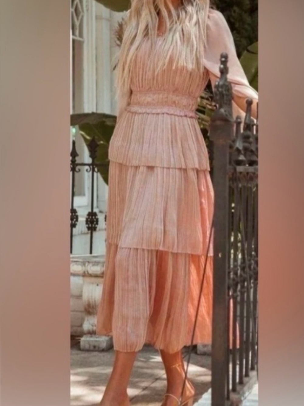 Current Air Blush Pink Pleated Tiered Midi Dress